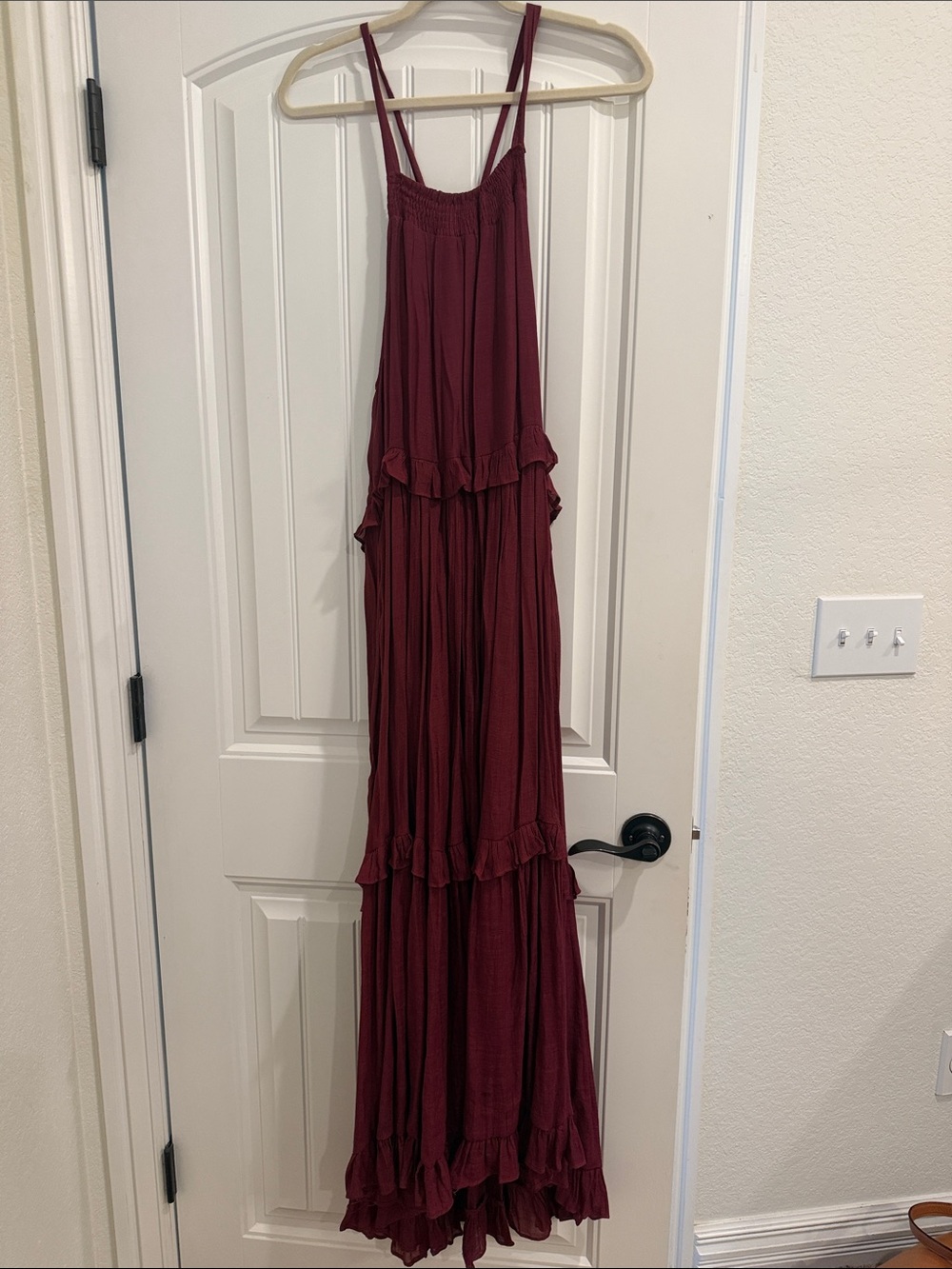 Listicle Burgundy Ruffle-Trim Maxi Dress